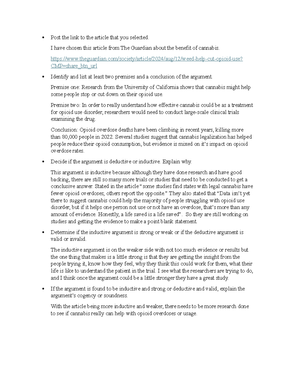 PHL111 Article Analysis: Cannabis and Opioid Use Argument Evaluation ...