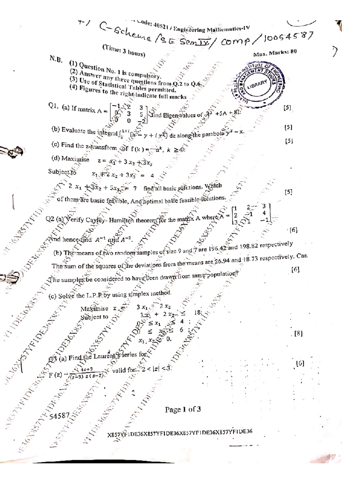 Engineering Mathematics IV (comp 10054587) - Old Question Paper - Studocu