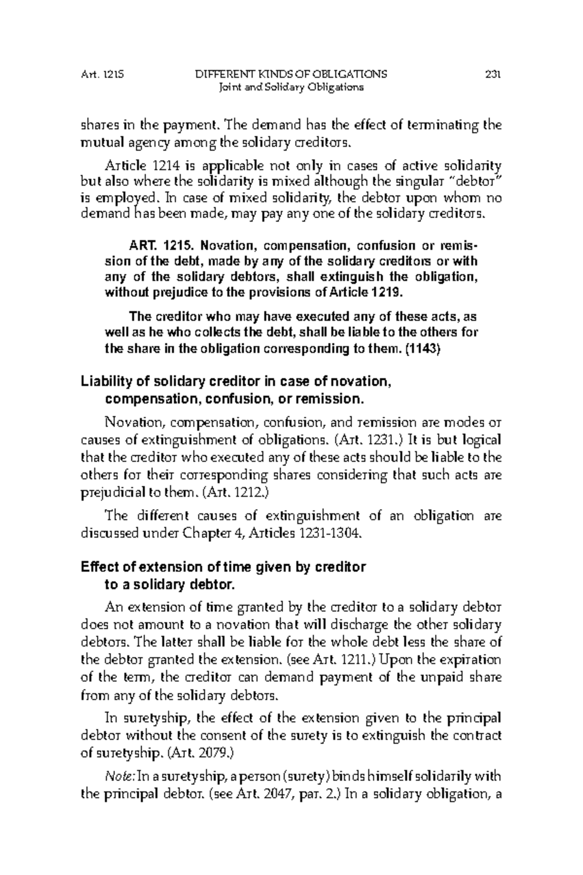 Oblicon 1215-1221: Joint and Solidary Obligations Notes - Studocu