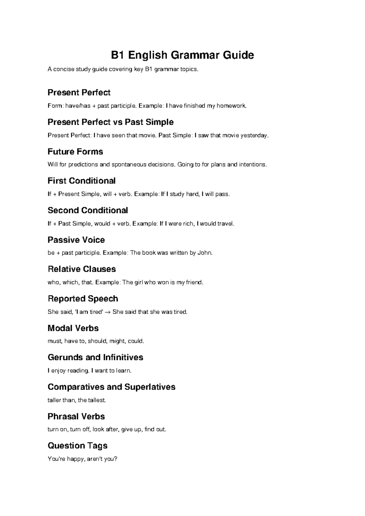 B1 English Grammar Guide - Studocu