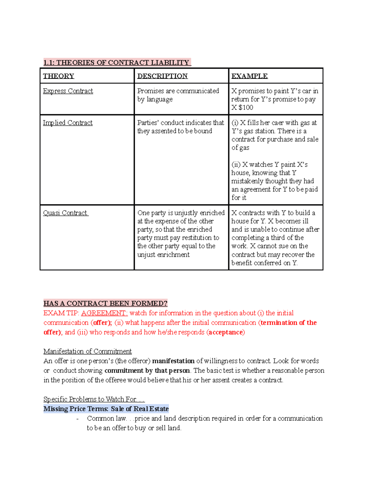 Theories of Contract Liability - Studocu
