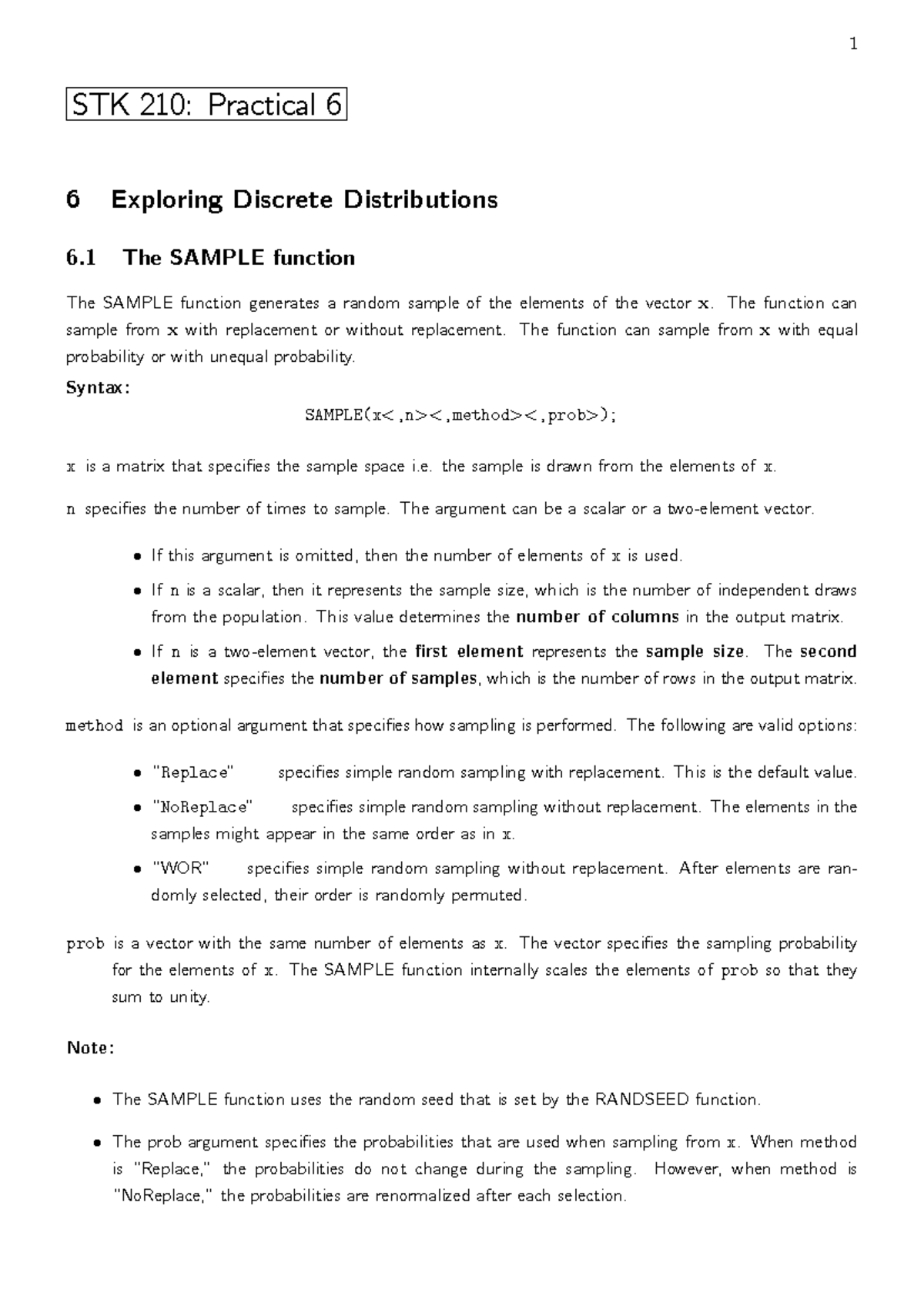 STK 210: Practical 6 - Discrete Distributions & SAS Simulations - Studocu