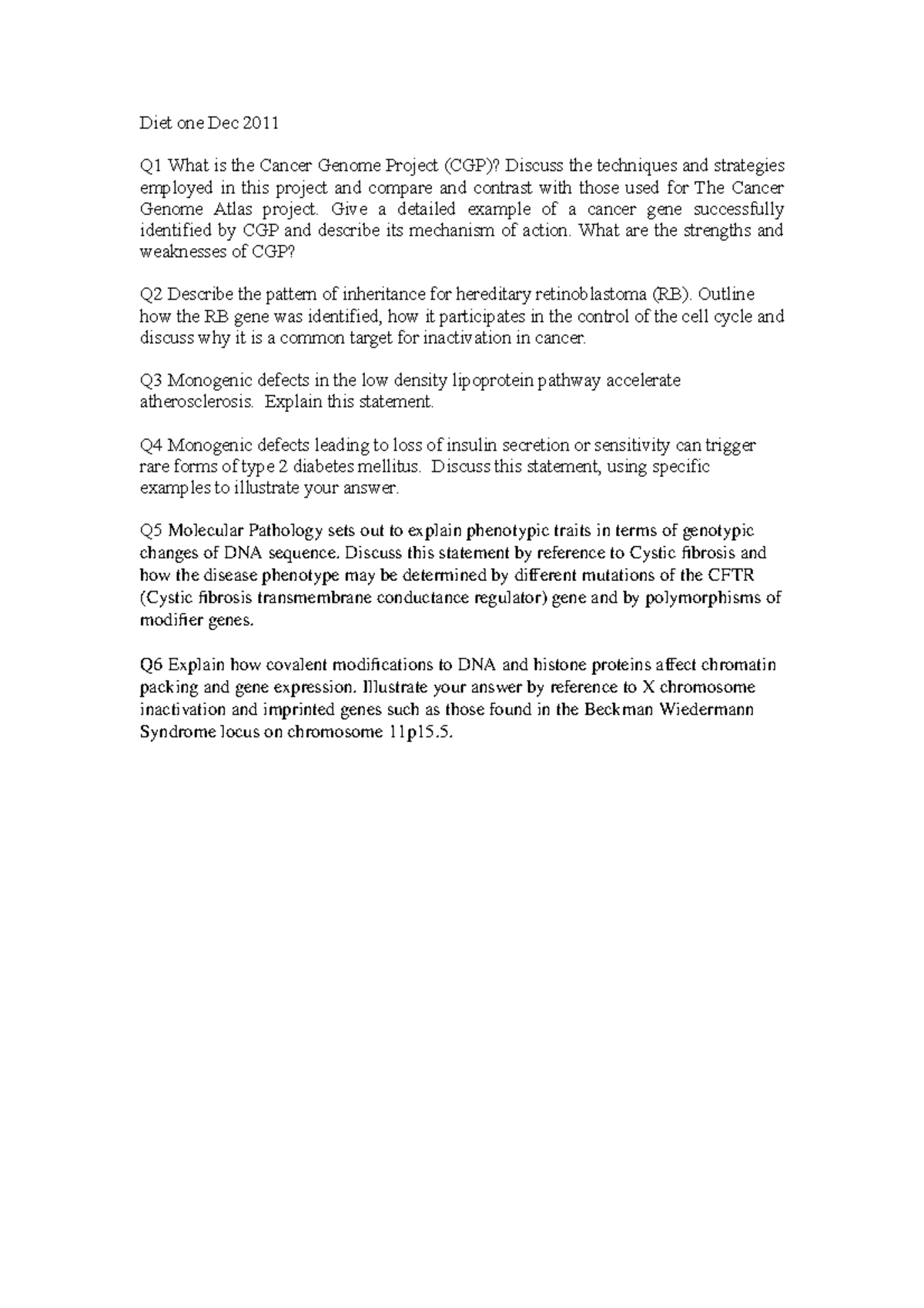 Bio 101: Review of 2012 Sample Final Exam Questions on Genetics - Studocu