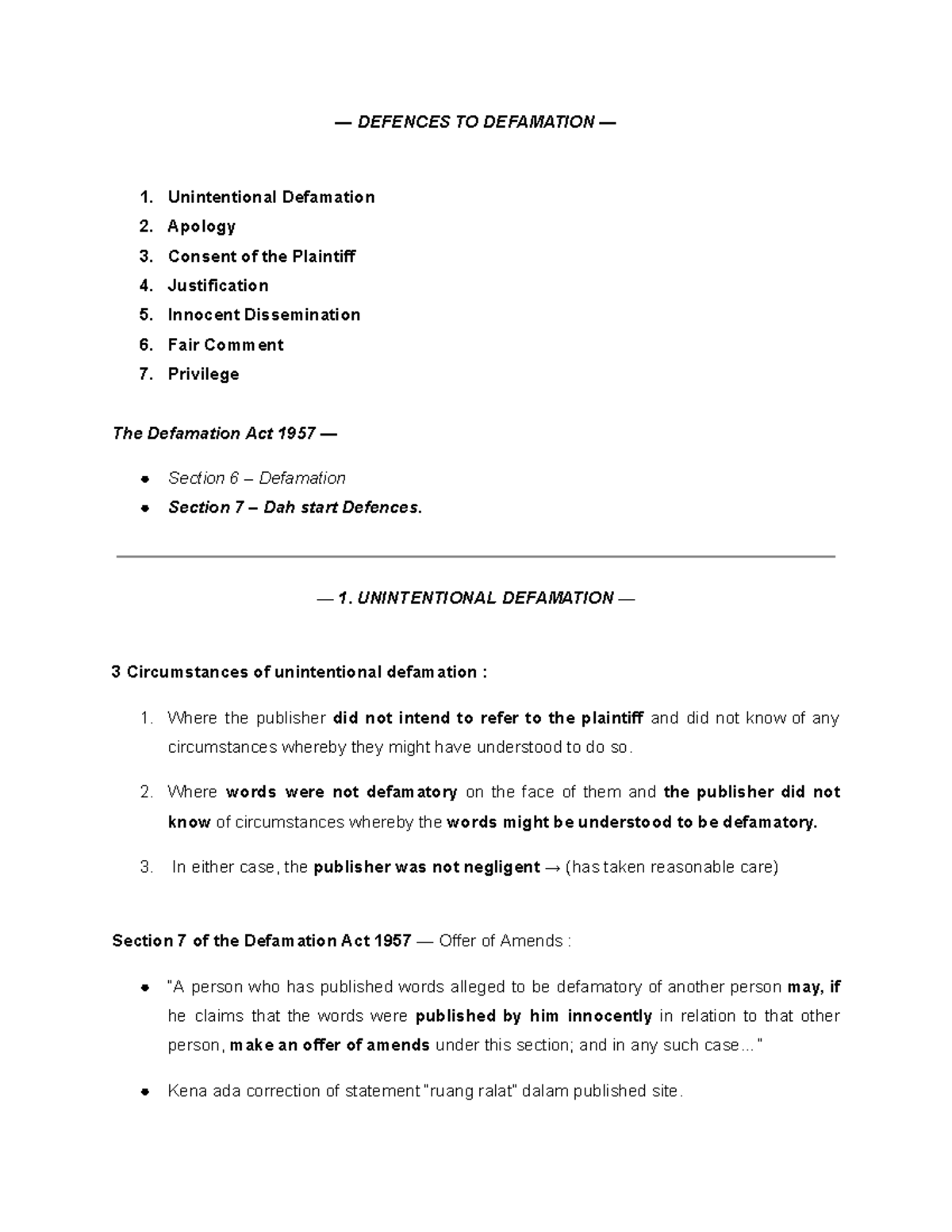 DEFENCES TO DEFAMATION: Unintentional, Apology, Justification & More ...
