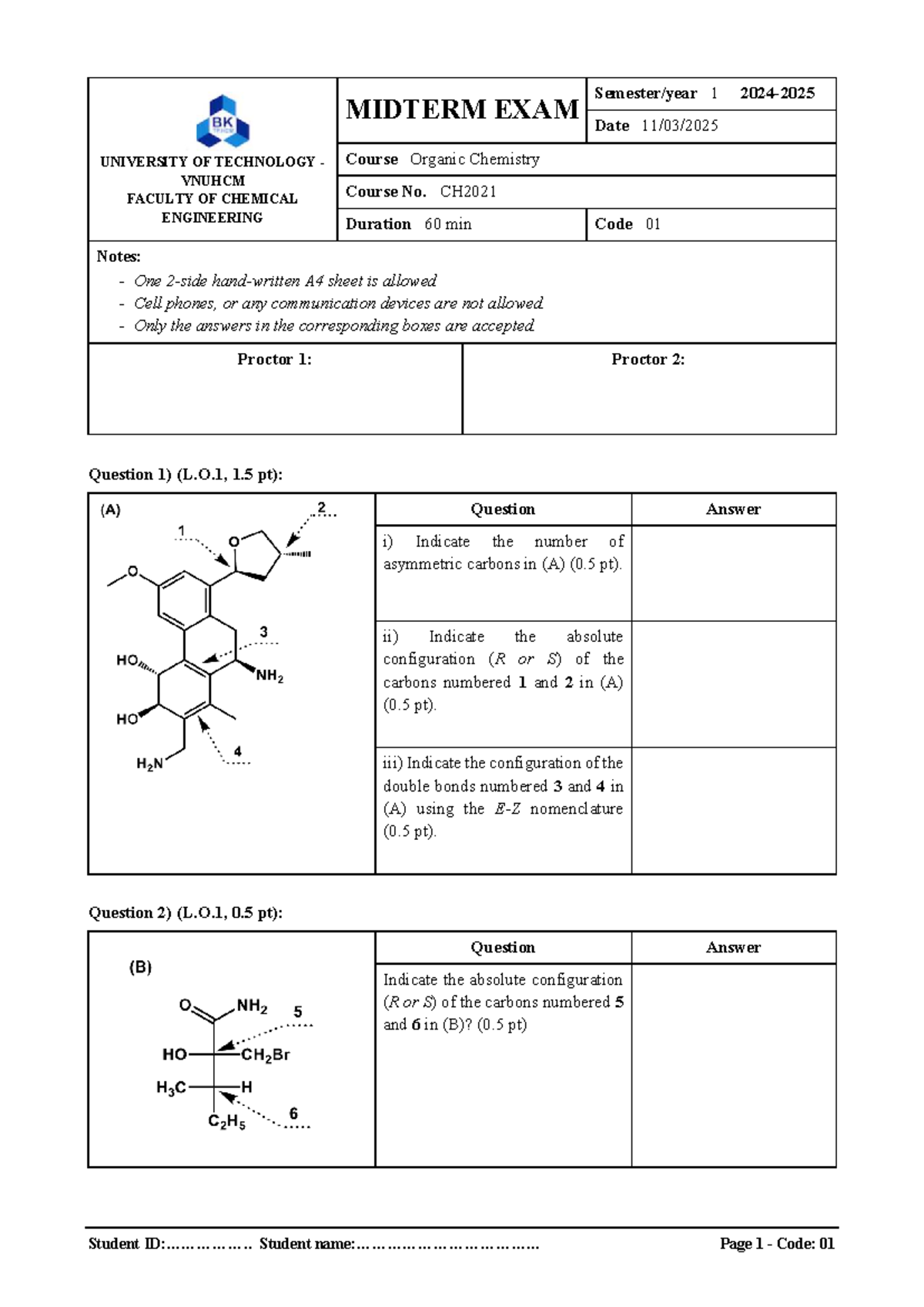 Midterm Exam CH2021: Organic Chemistry GK_242 Solutions and Answers ...