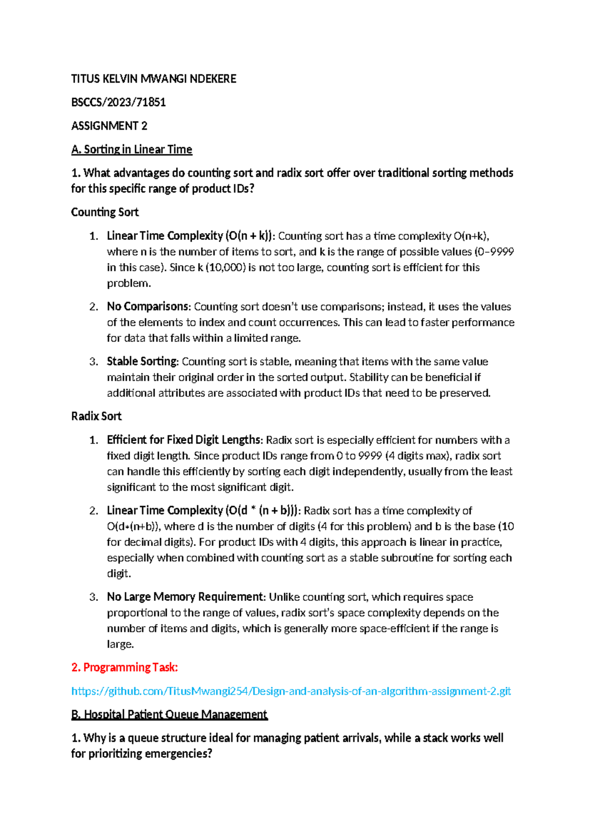 BIT3209 Assignment 2: Sorting Algorithms and Data Structures Analysis ...