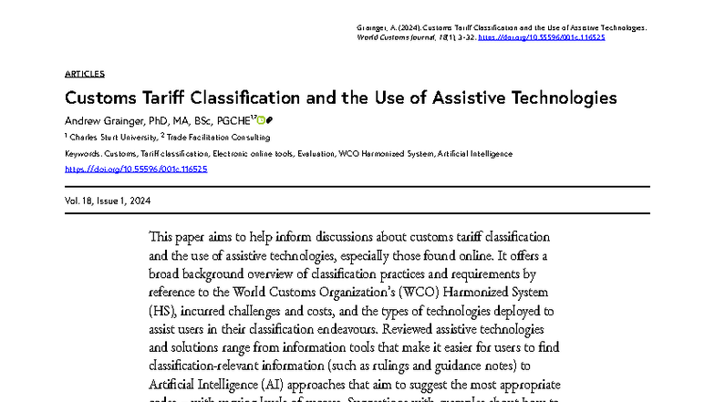 Customs Tariff Classification & Assistive Tech: Insights & Challenges ...