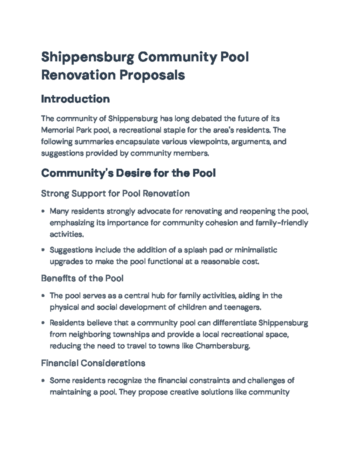 Shippensburg Community Pool Renovation Proposals & Community Insights ...