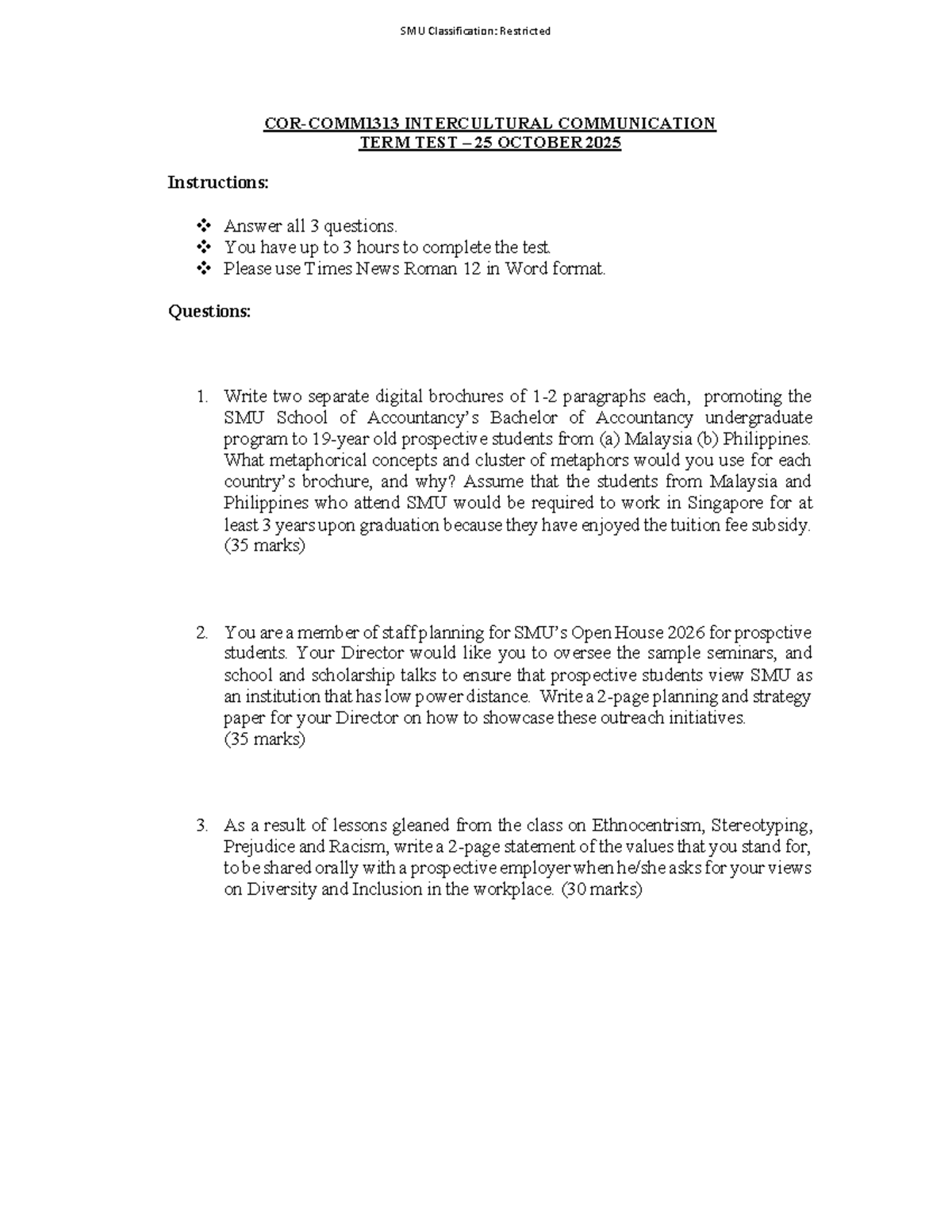 INTERCULTURAL COMMUNICATION TERM TEST (ICM 2025) - 25 OCT 2025 - Studocu