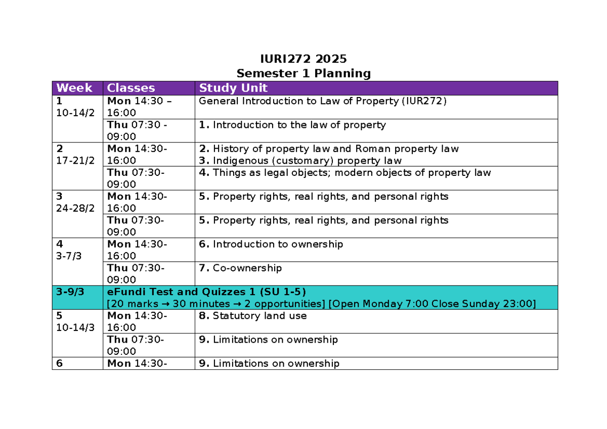 IURI272 2025 Semester 1 Class Schedule and Study Plan - Studocu