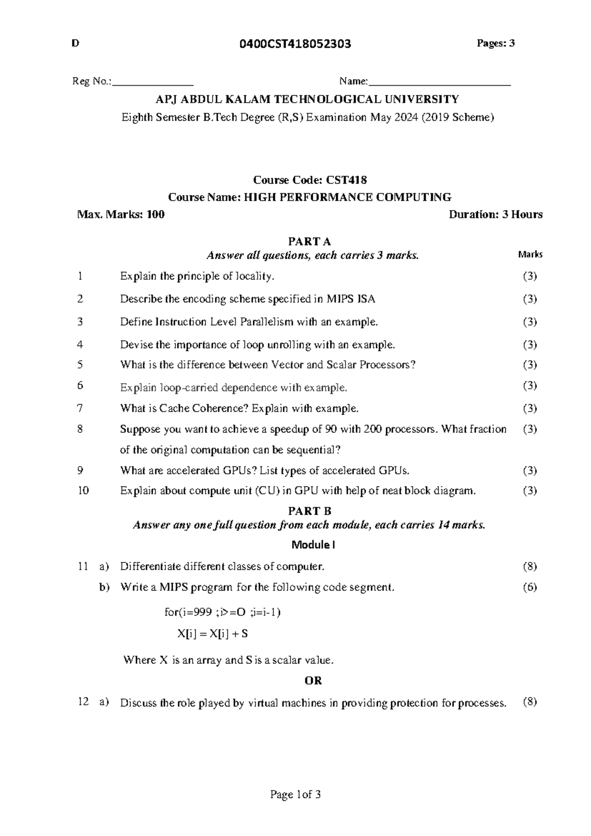 CST418 - High Performance Computing Exam Questions May 2024 - Studocu