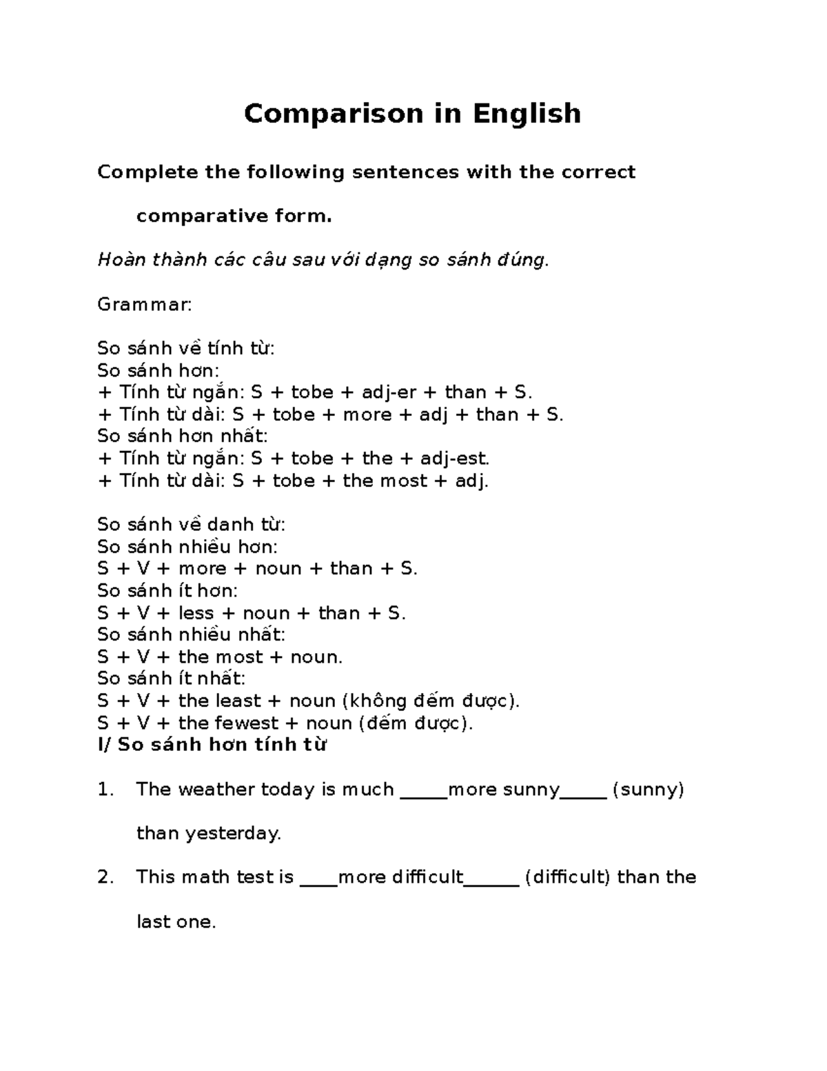 Comparative Forms in English: Grammar Guide and Exercises - Studocu
