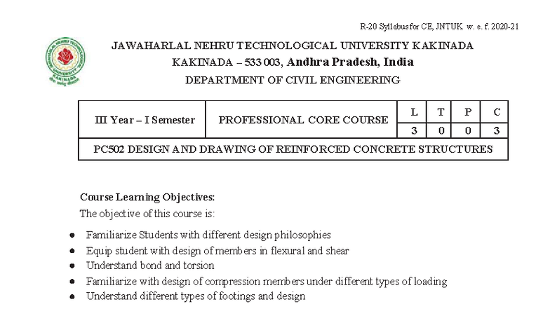 R20 - CE - Design & Drawing of Reinforced Concrete Structures Syllabus ...