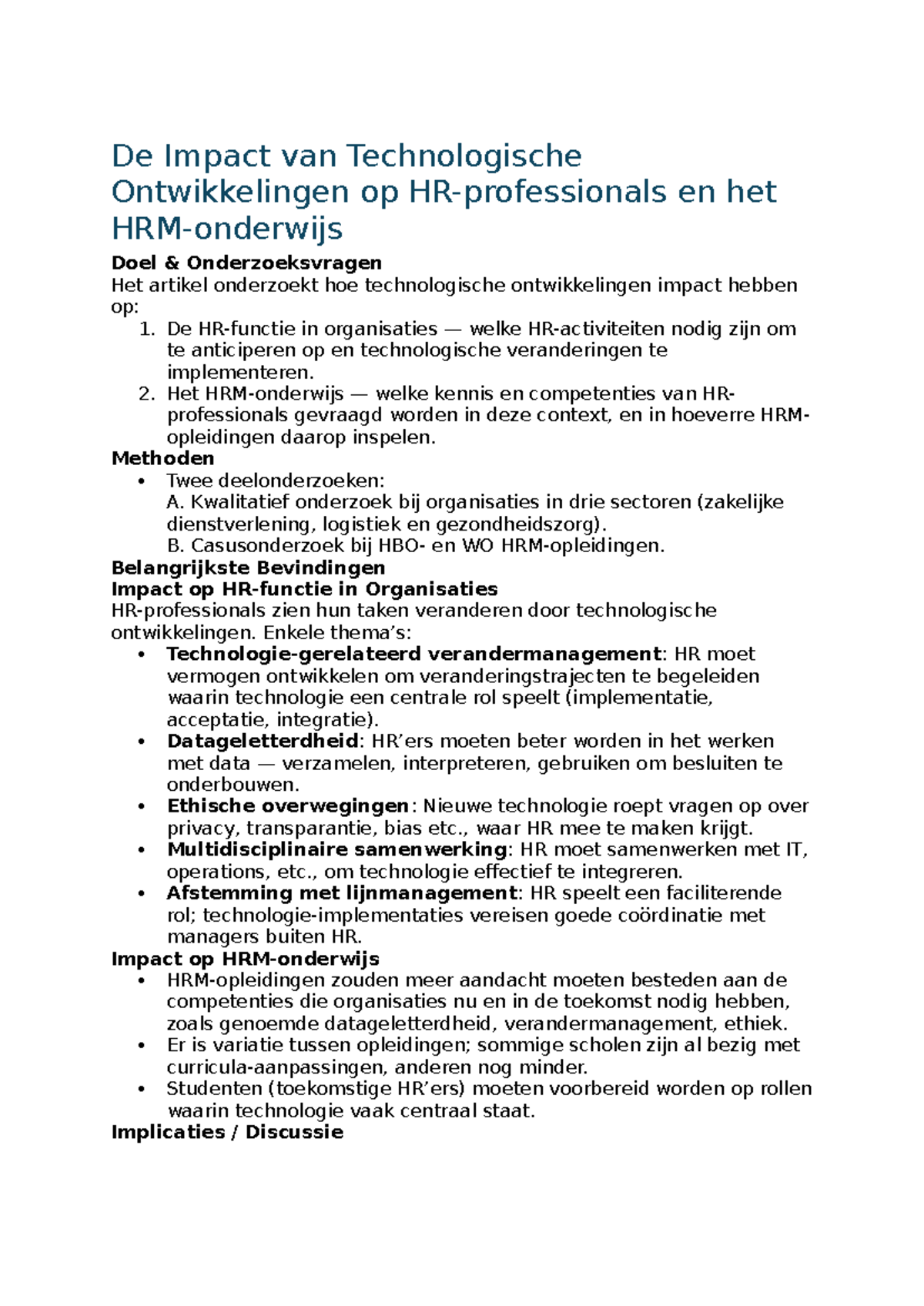 De Impact van Technologie op HRM: Veranderingen en Competenties in ...