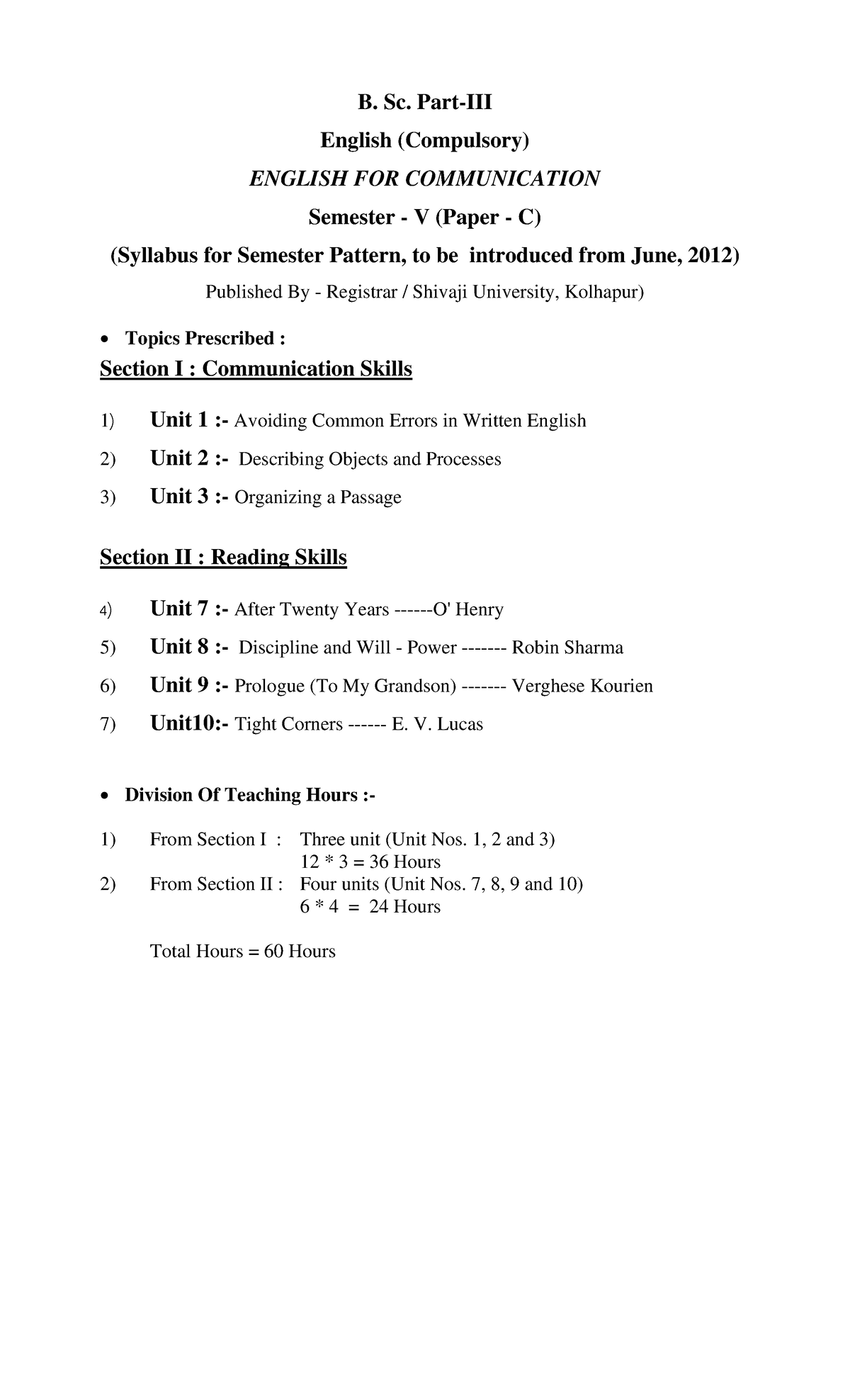 B.Sc. English (Compulsory) ENGLISH FOR COMMUNICATION Sem V Paper C ...