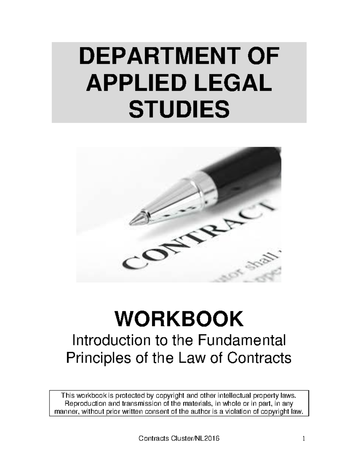 Introduction to the Law of Contracts - Tutorial Workbook (NL2016) - Studocu
