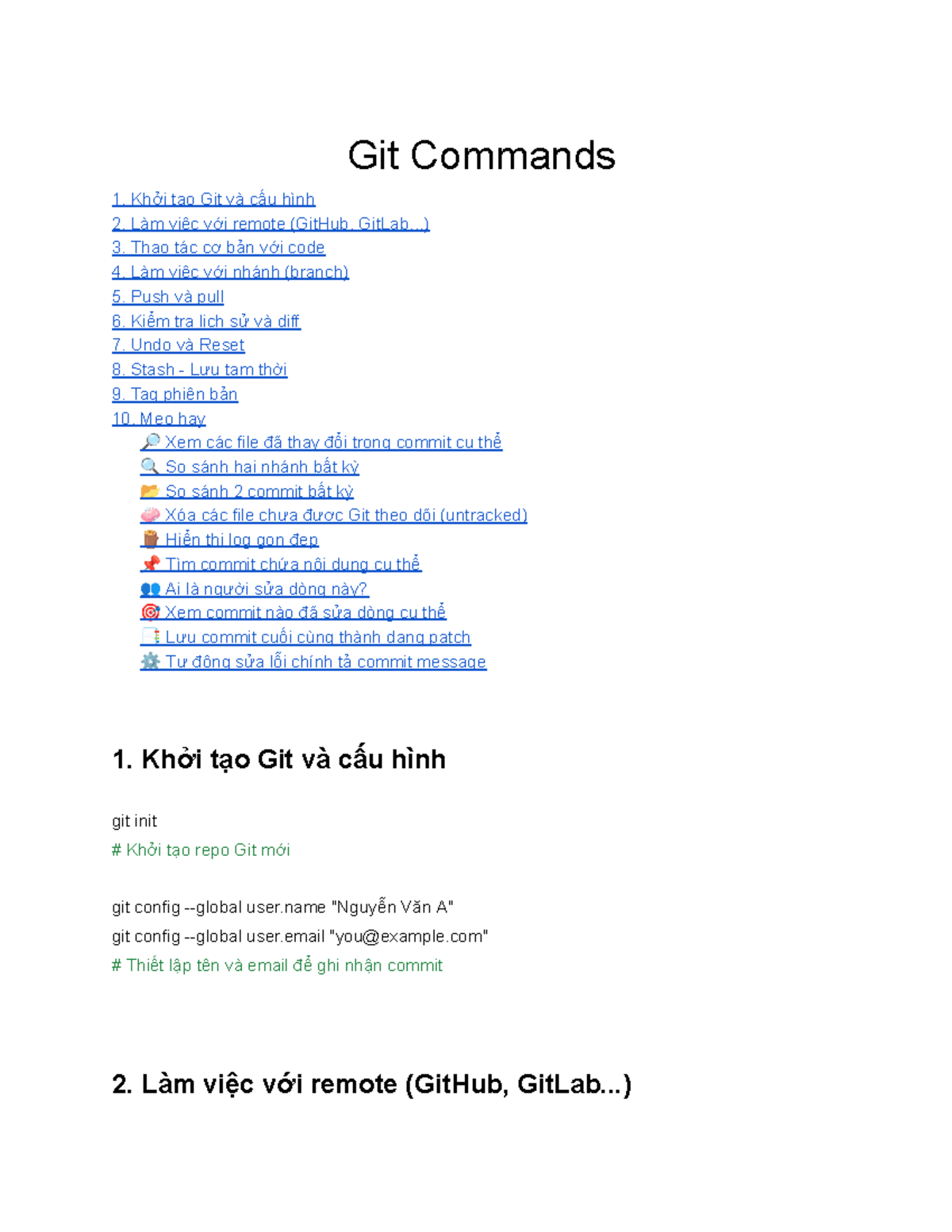 Git Commands Overview: Khởi Tạo, Cấu Hình, và Thao Tác Cơ Bản - Studocu