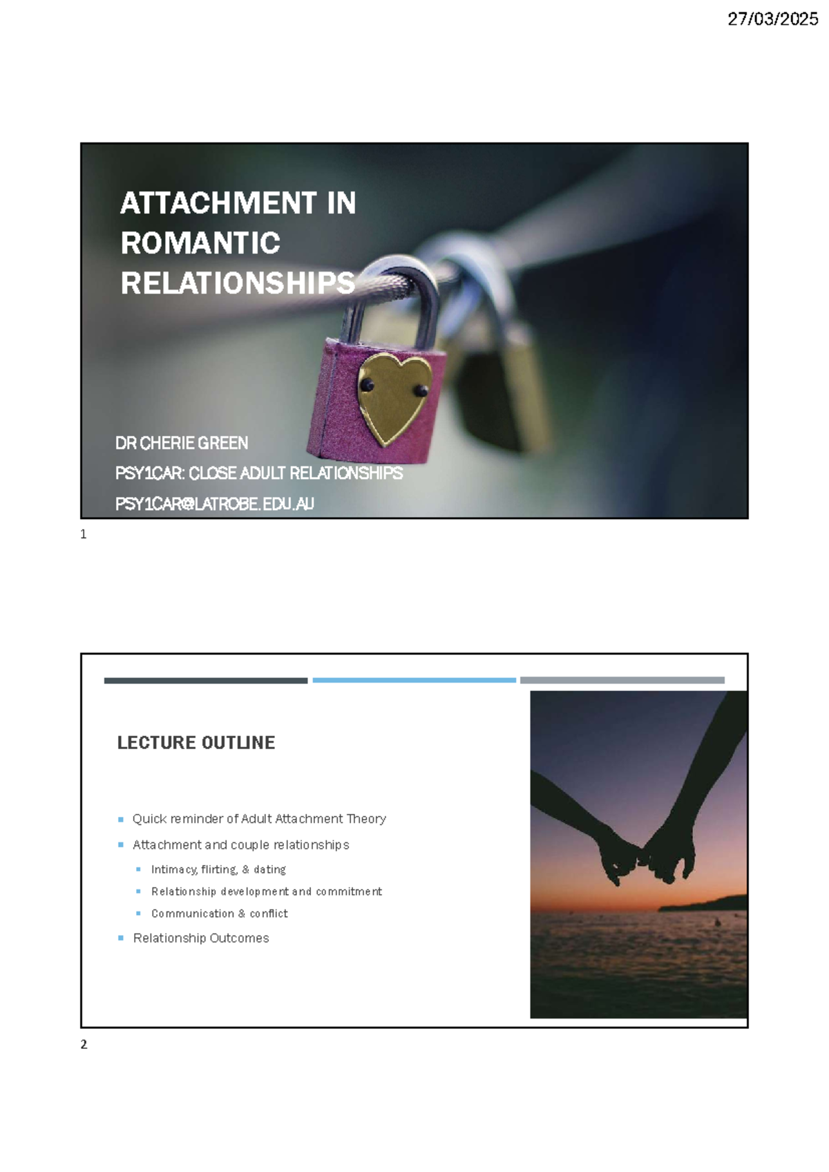 PSY1CAR: Adult Attachment in Romantic Relationships - Lecture Notes ...