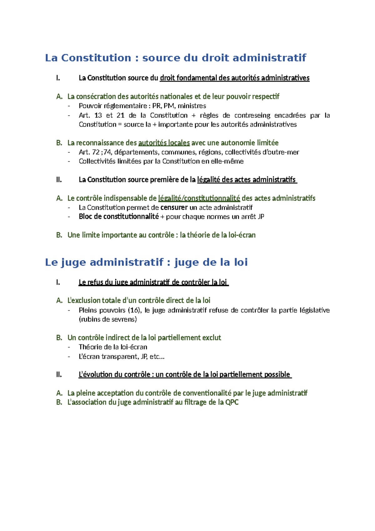 La Constitution et le Droit Administratif : Sources et Contrôles - Studocu