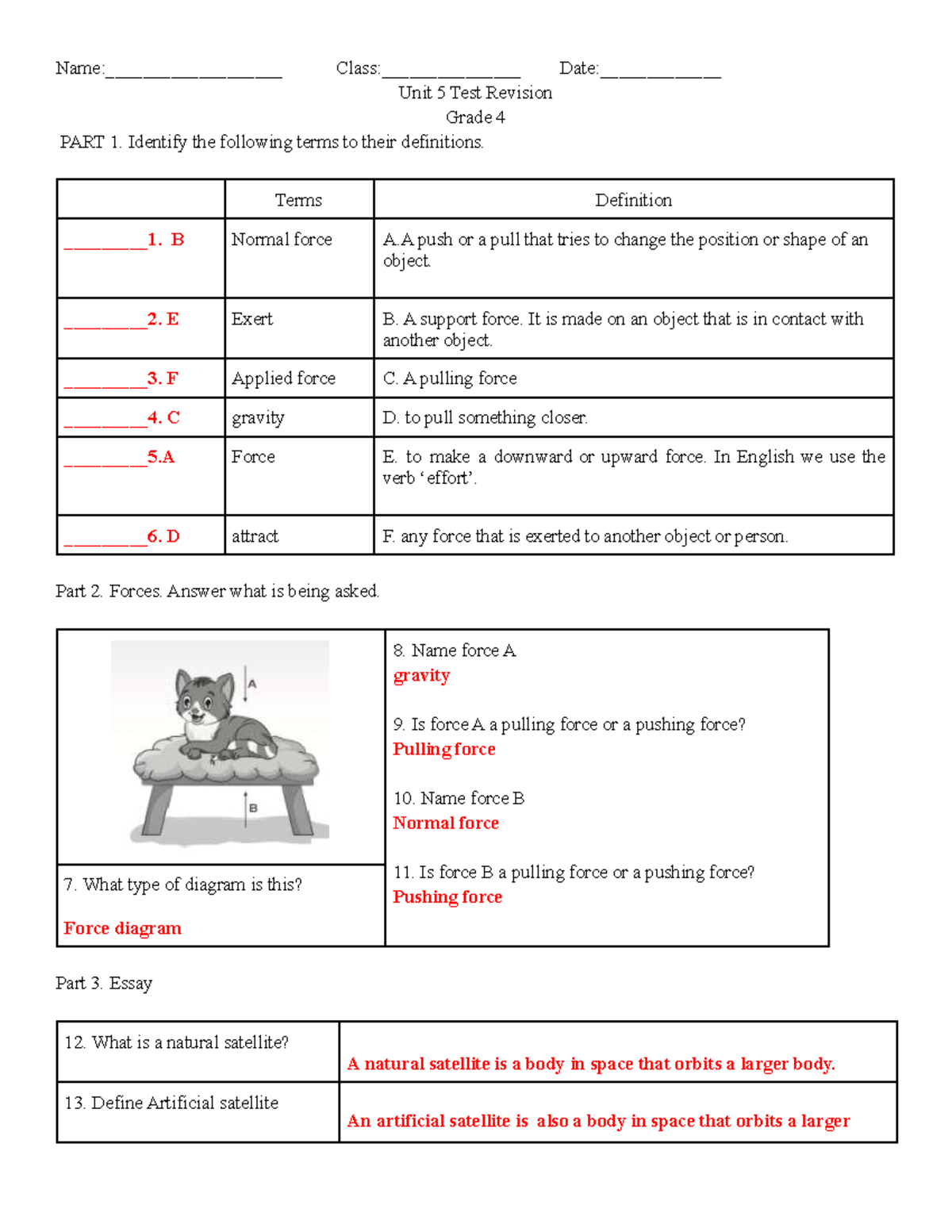 Grade 4 Science Unit 5 Test Revision: Key Concepts & Answers - Studocu