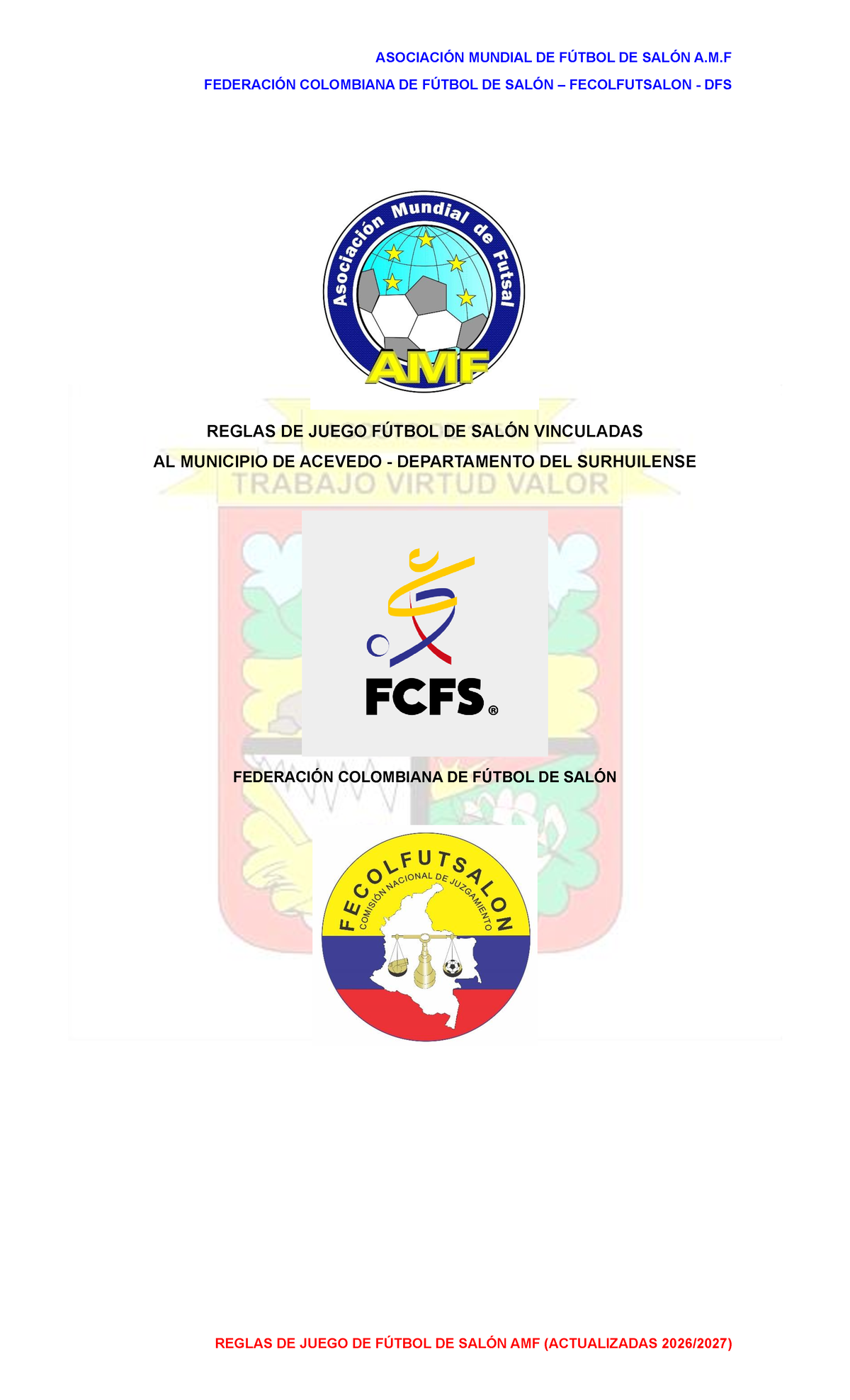 Reglas de Fútbol de Salón AMF 2026-2027 (Actualizadas) - Document Preview