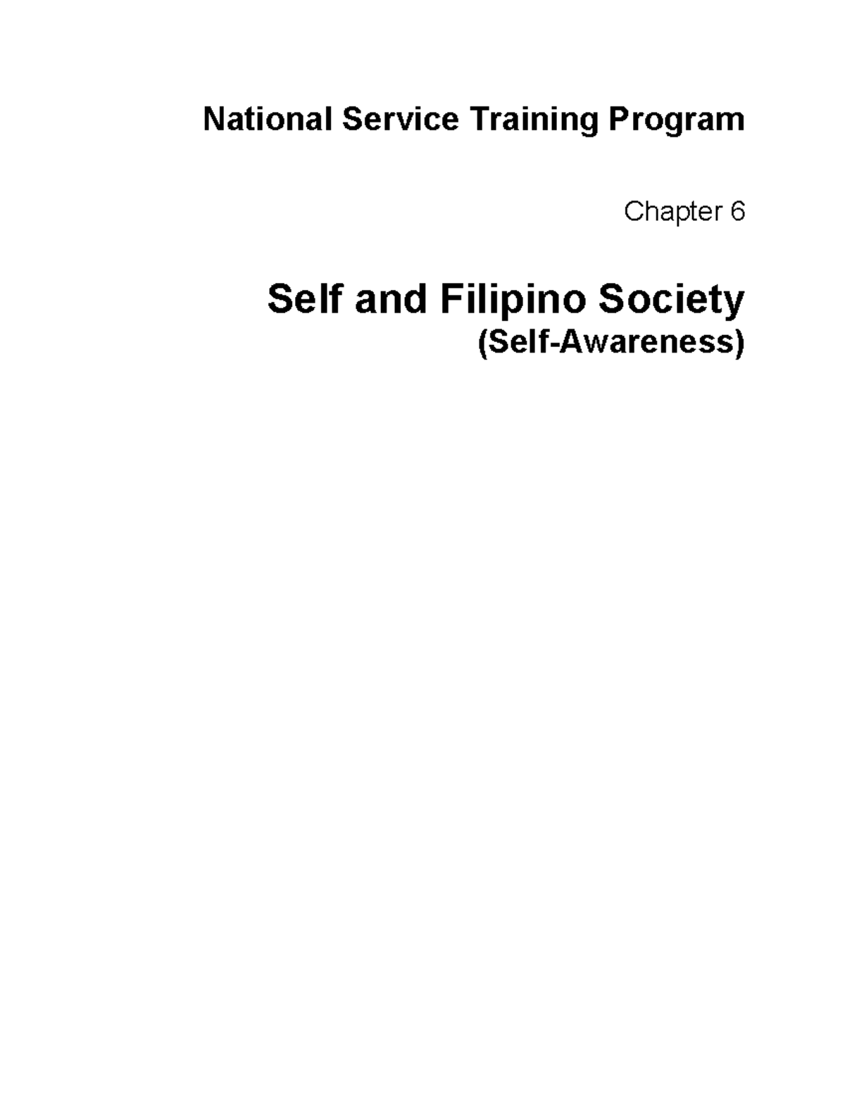 NSTP Chapter 6: Self-Awareness and Filipino Society Insights - Studocu