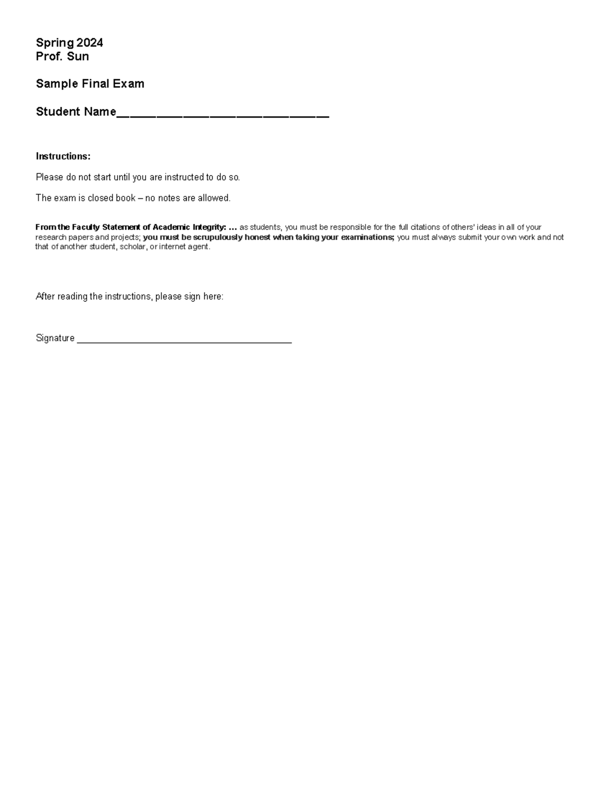 Spring 2024 ECON 101 Sample Final Exam Instructions and Questions - Studocu