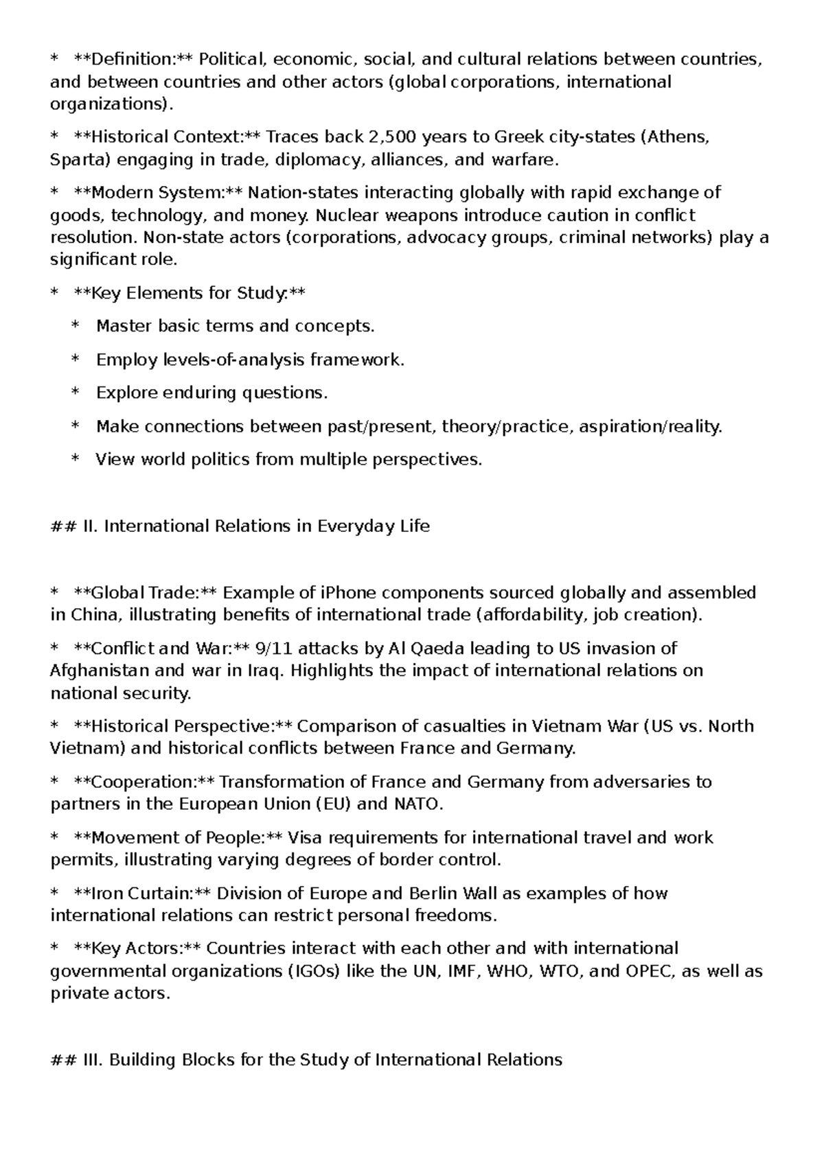Politics 101: Week 1 Lecture Notes on International Relations - Studocu