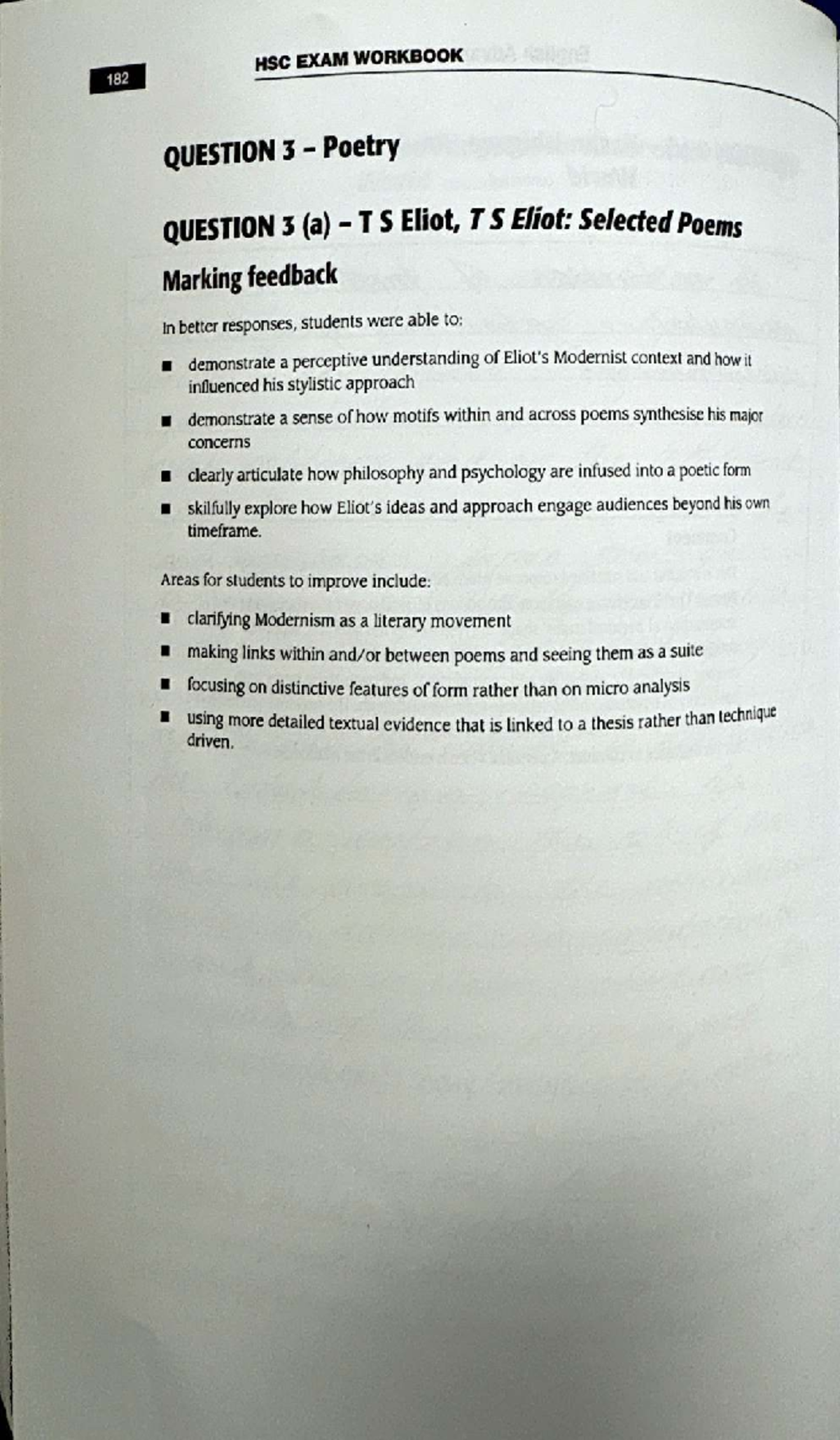 HSC EXAM WORKBOOK 2019: TS Eliot Poetry Sample Answers - Studocu