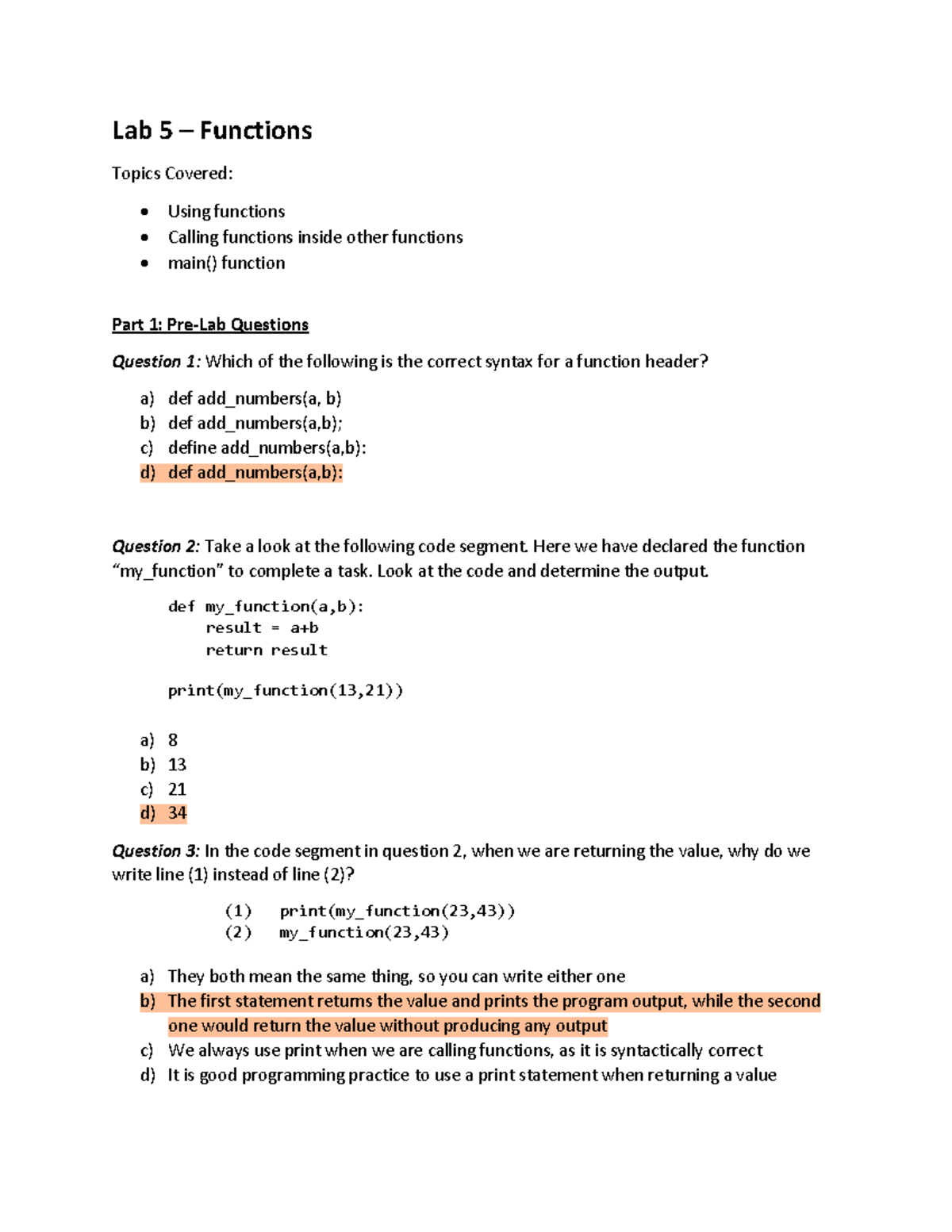 Lab 5: Functions and Their Applications in Python - Studocu