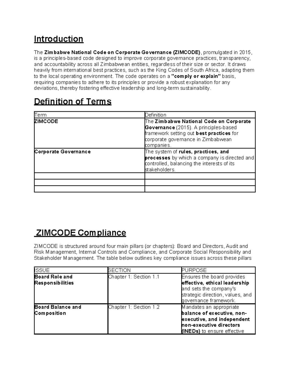 ZIMCODE 2015: Enhancing Corporate Governance in Zimbabwe - Studocu