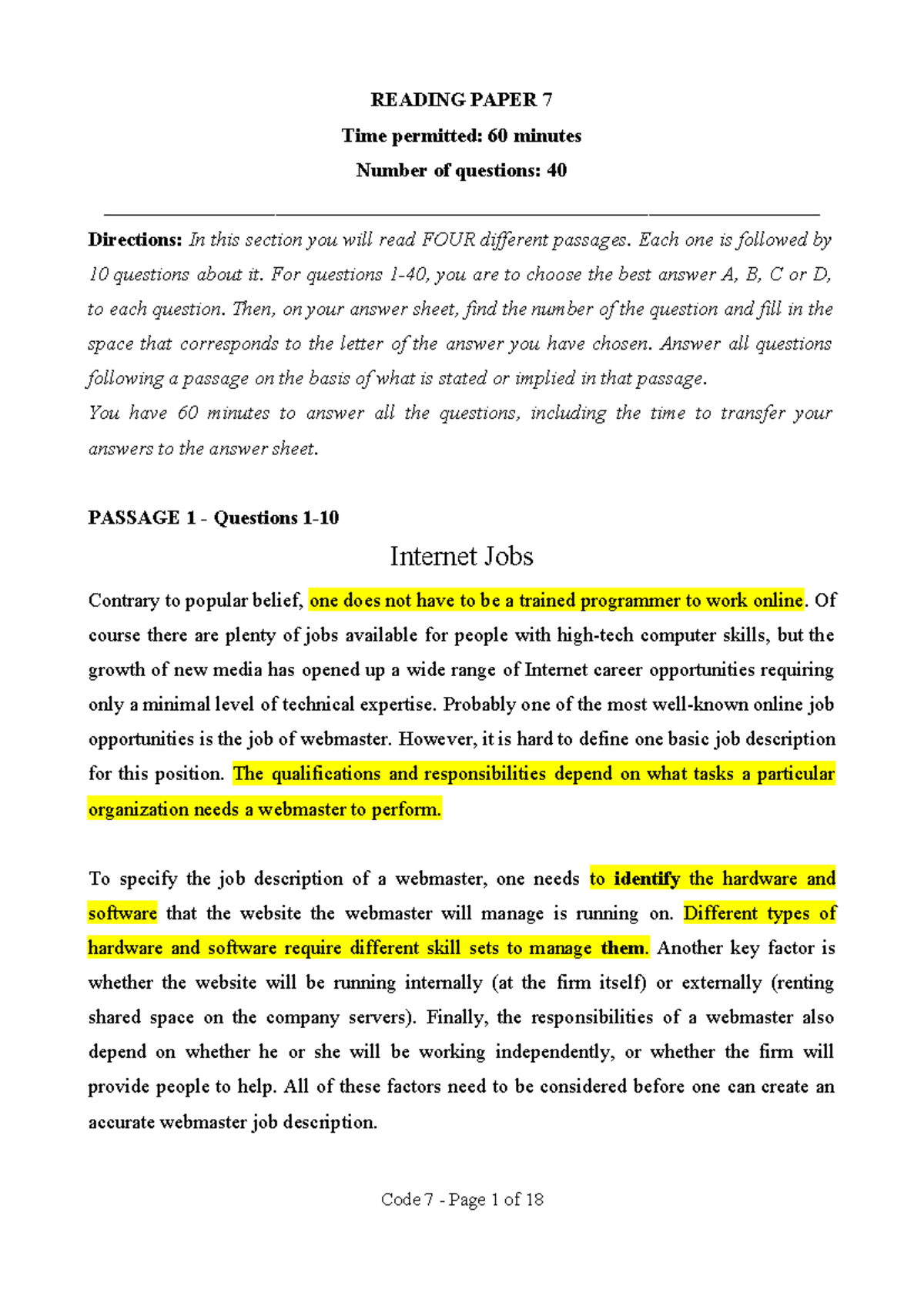 Vstep Reading Test 7 - Practice for Exam Preparation - Studocu