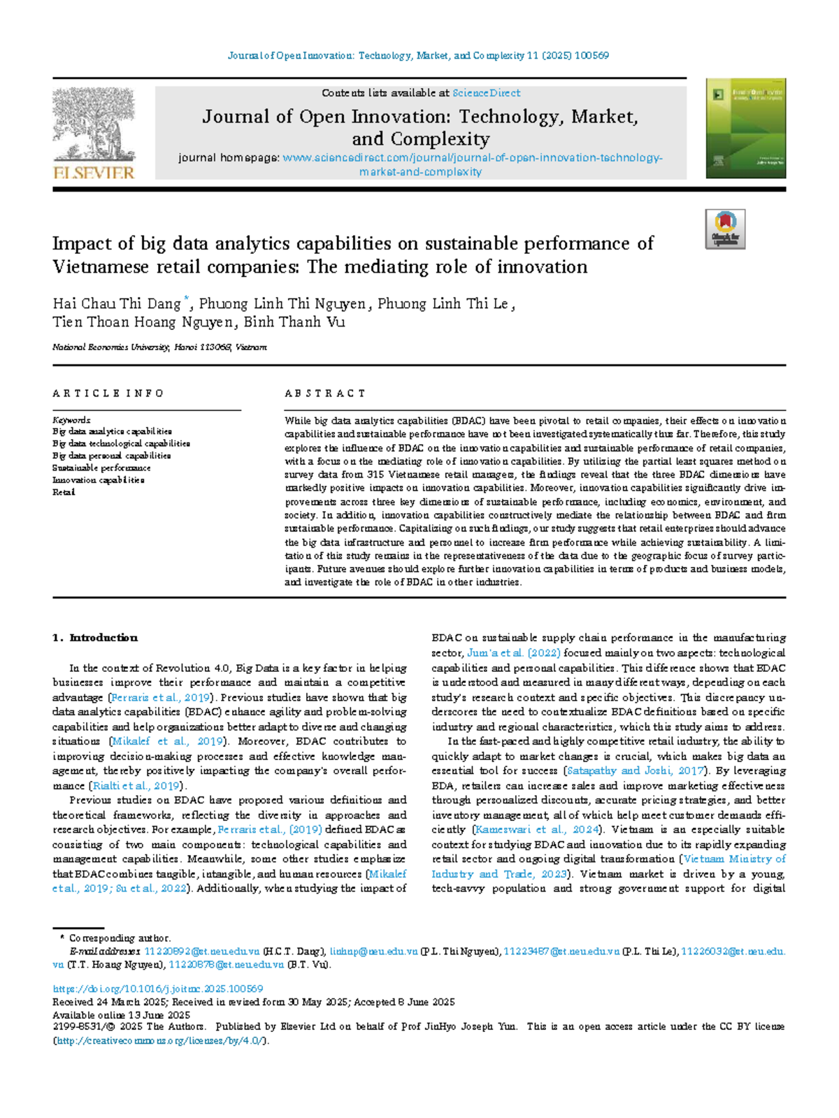 Impact of Big Data Analytics on Sustainable Performance in Vietnamese ...