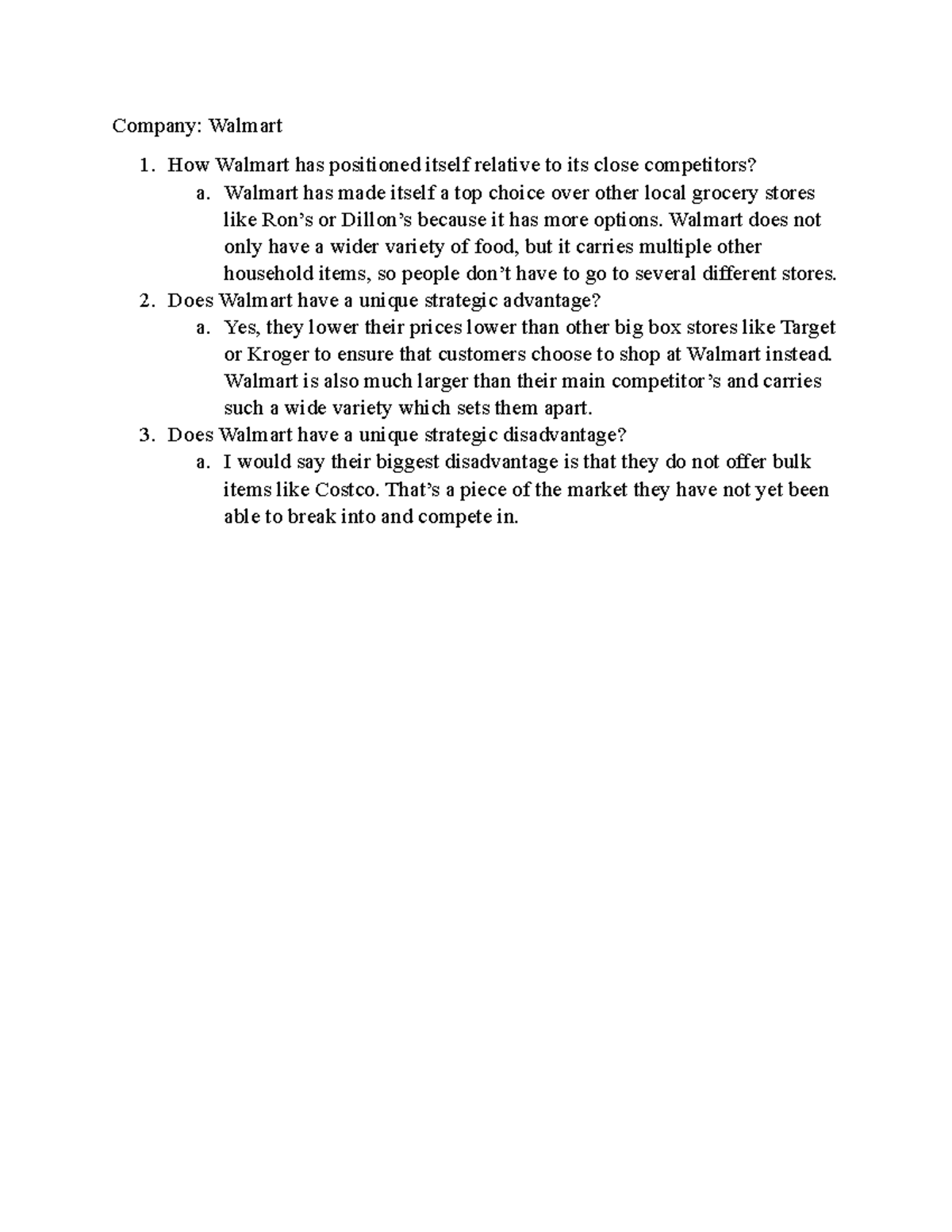 Walmart's Competitive Strategies: Assignment 8 Analysis - Studocu