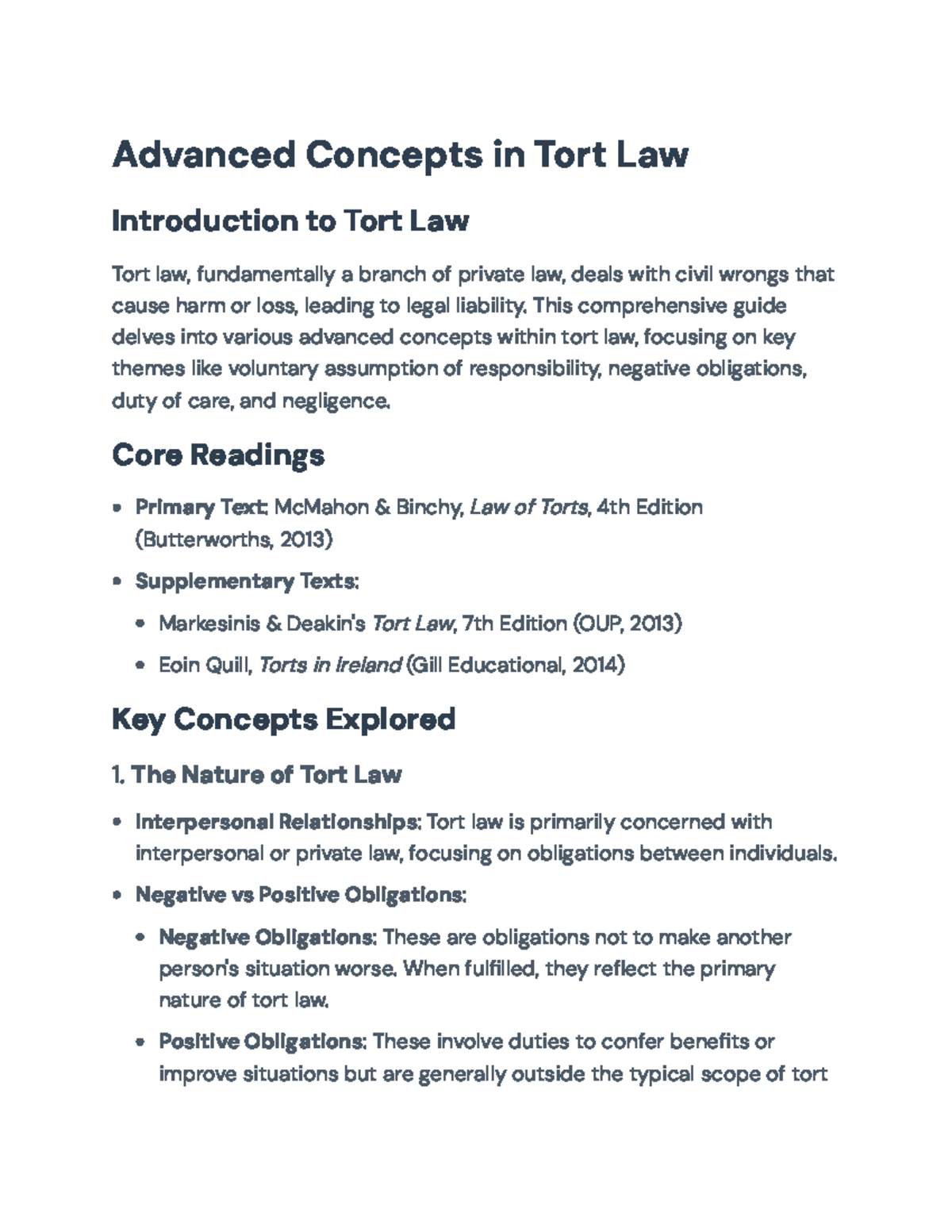 Advanced Concepts in Tort Law: Duty of Care and Negligence Analysis ...