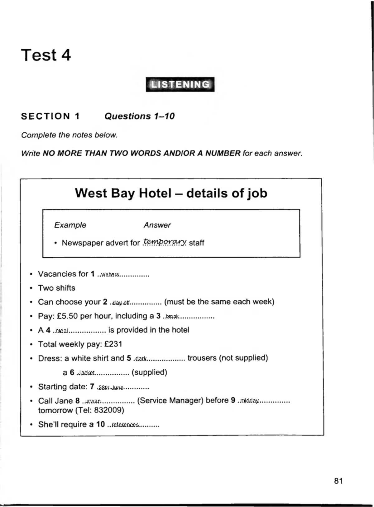 IELTS 8 T4 Listening Practice: Sections 1-3 Notes and Questions - Studocu