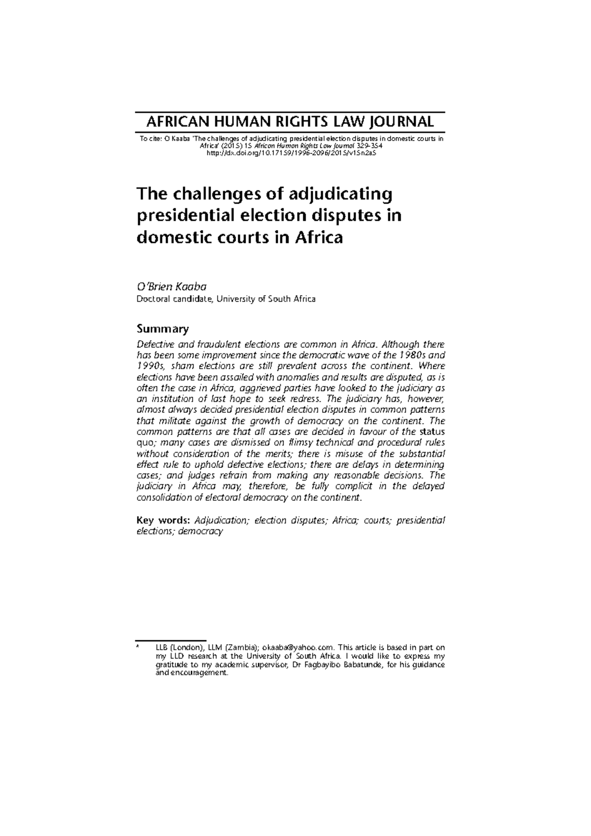 Adjudicating Presidential Election Disputes in Africa: Challenges and ...
