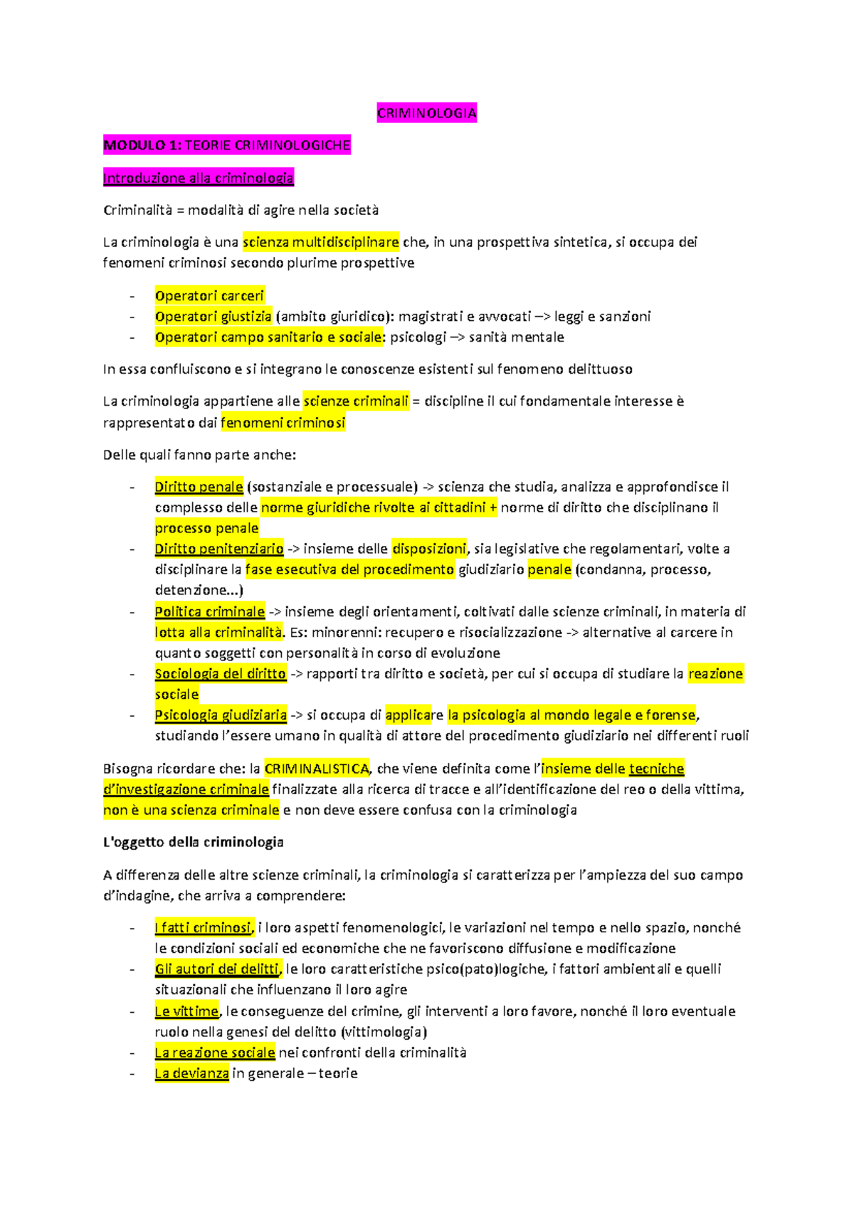 Criminologia - Appunti Completi Modulo 1 Teorie Criminologiche - Document Preview