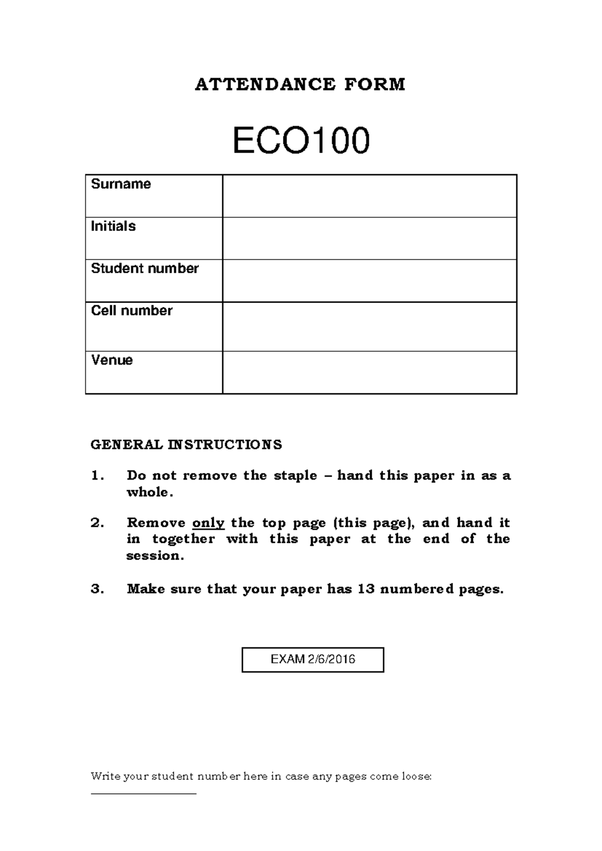 Economics 100 - Final Assessment Past Papers (June 2016) - Studocu
