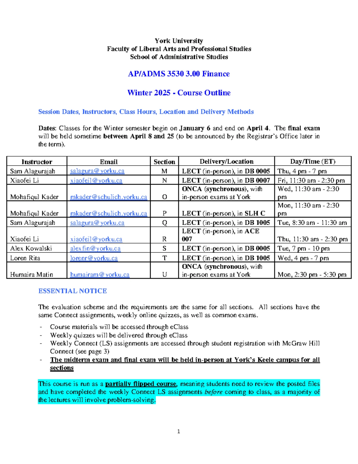 ADMS 3530 Winter 2025 Course Schedule: Assignments & Exams Overview ...