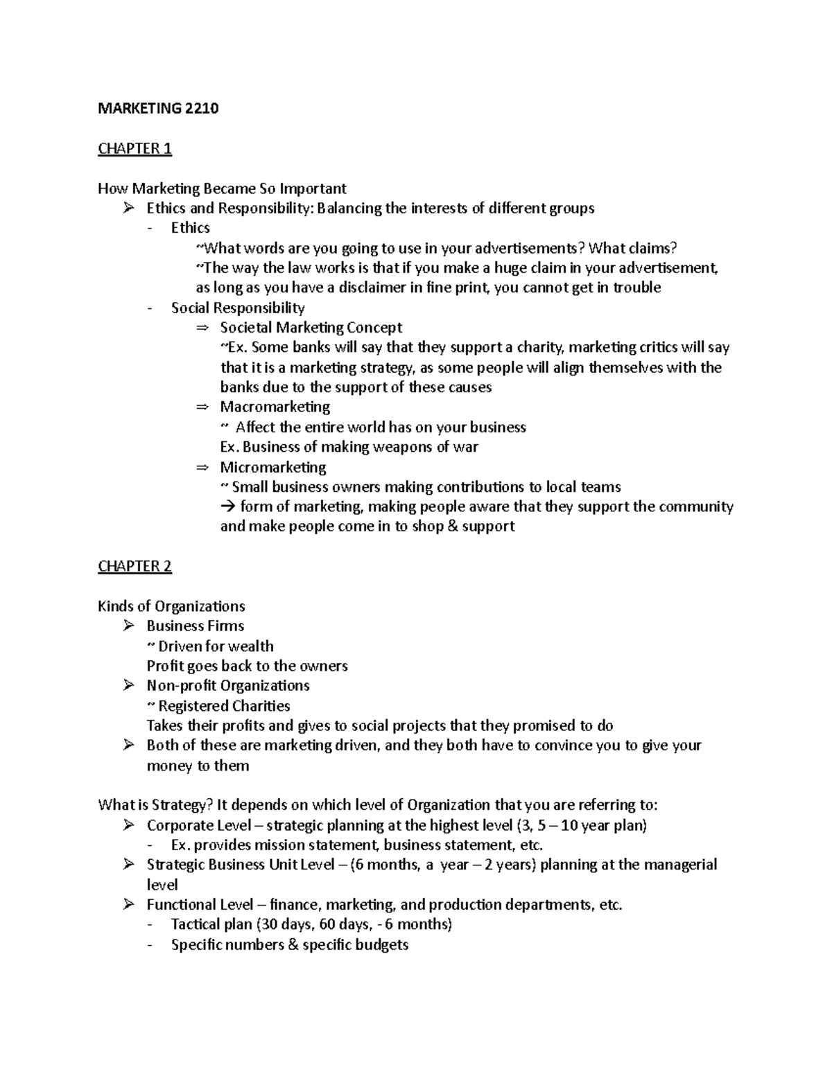 Marketing 2210 Lecture Notes - Summary of Key Concepts and Strategies ...