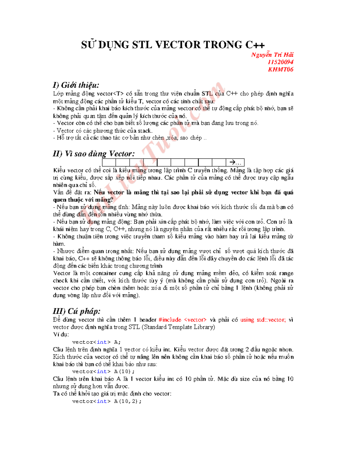 SỬ DỤNG STL Vector Trong C++ (download tai tailieutuoi - SỬ DỤNG STL ...