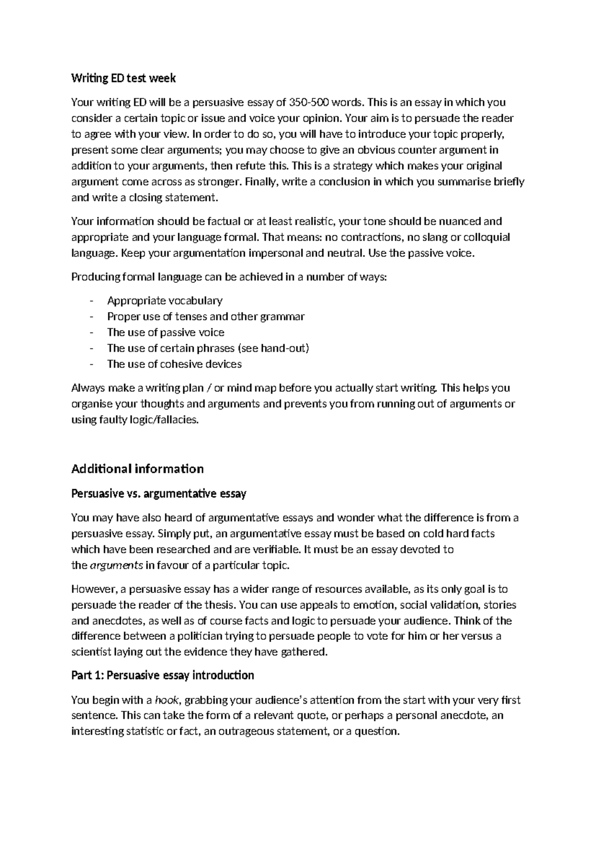 Persuasive Essay Writing Guidelines for ED Course - Studeersnel