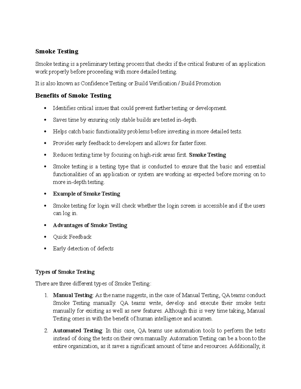 CS101: Smoke Testing Overview and Key Concepts - Studocu