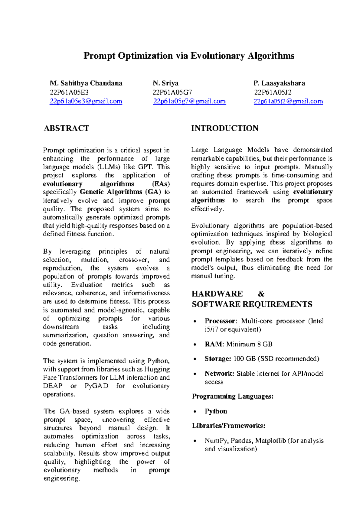 Prompt Optimization via Evolutionary Algorithms for LLMs - Miniproject ...