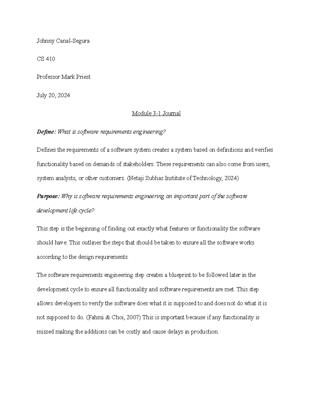 CS 410 Module 3 Journal: Insights on Software Requirements Engineering ...