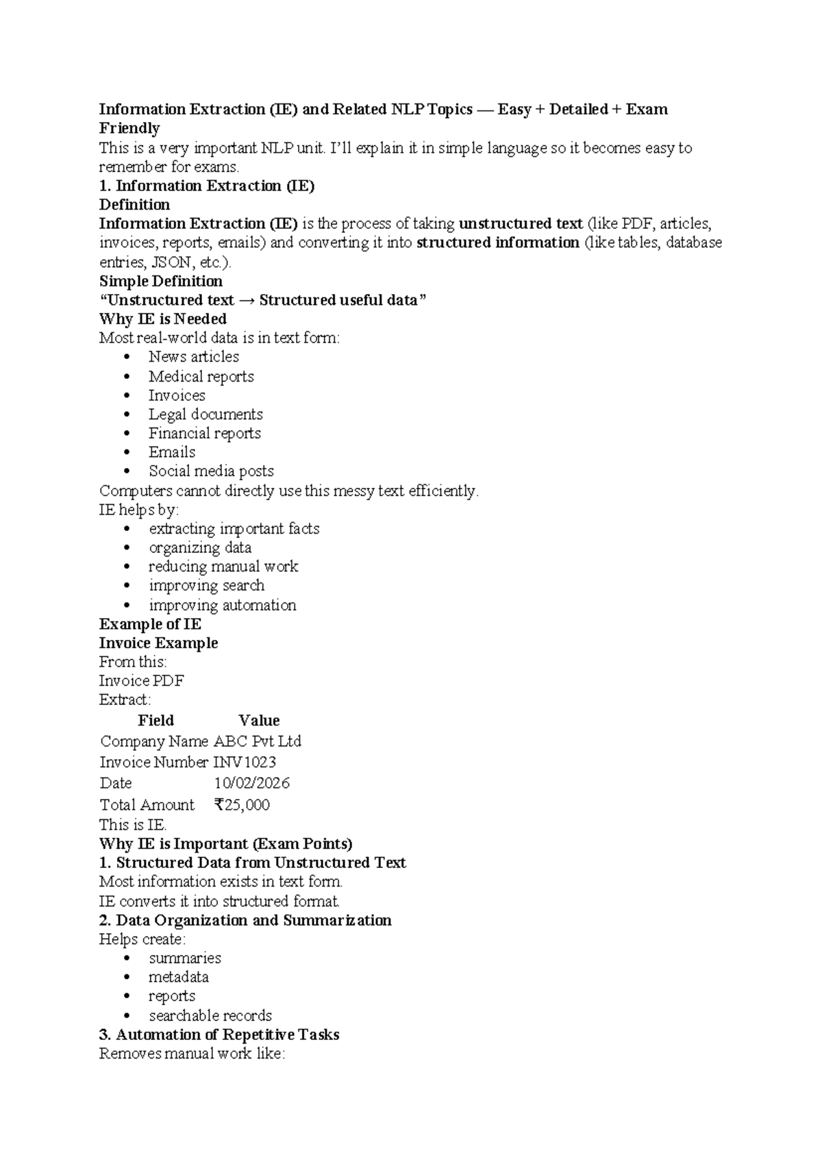 IE and IR: Easy Exam-Friendly Notes for NLP (CS101) - Studocu