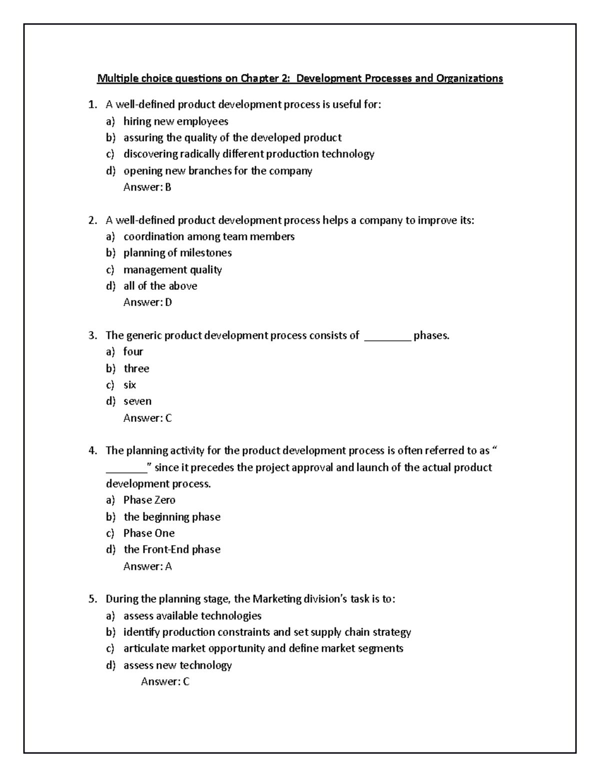 MCQs for Chapter 2: Development Process & Organization - Studocu