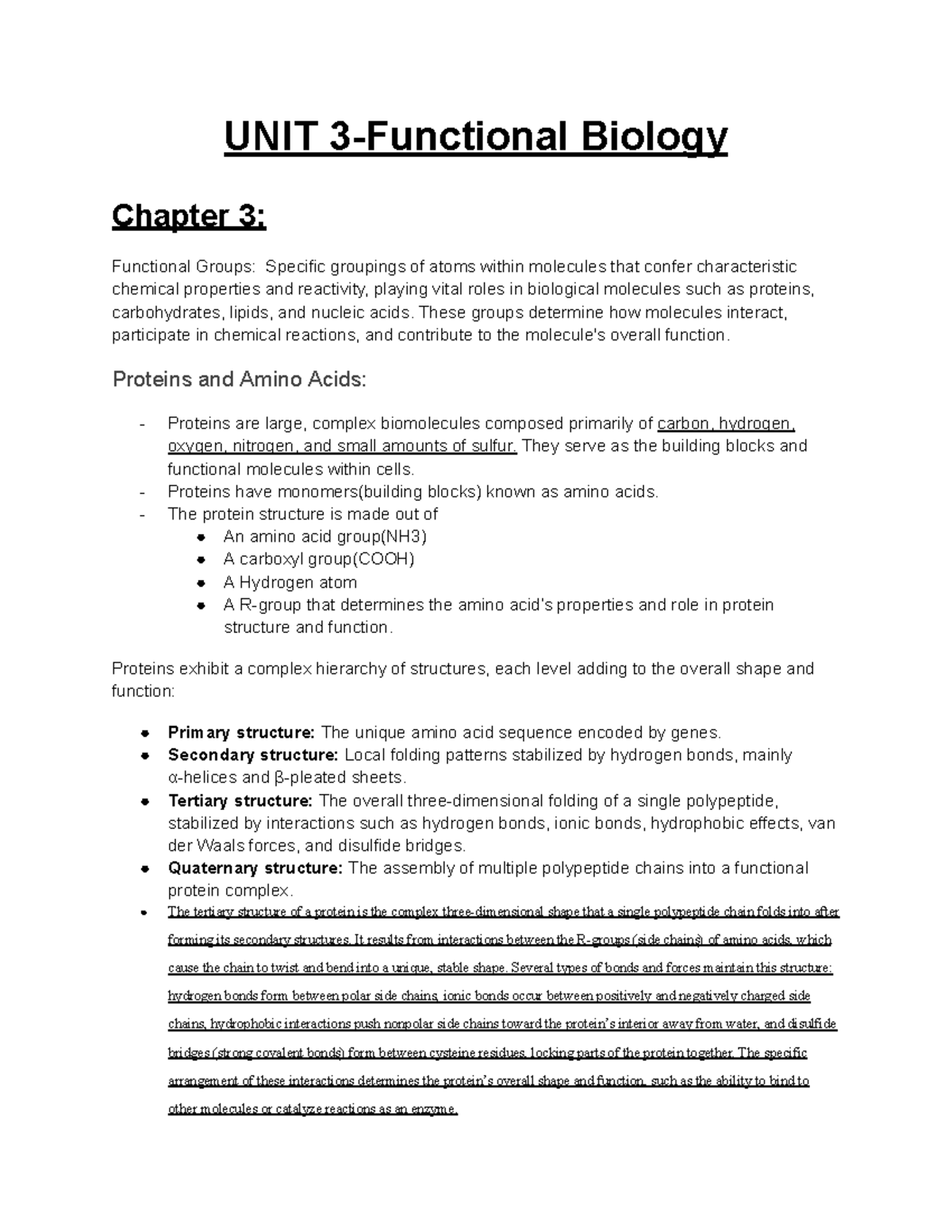 UNIT 3: Functional Groups and Protein Structure in Biology - Studocu
