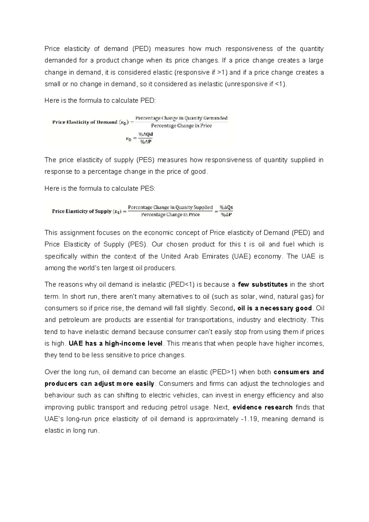 PED and PES Analysis in UAE Oil Market: Elasticity Insights - Studocu